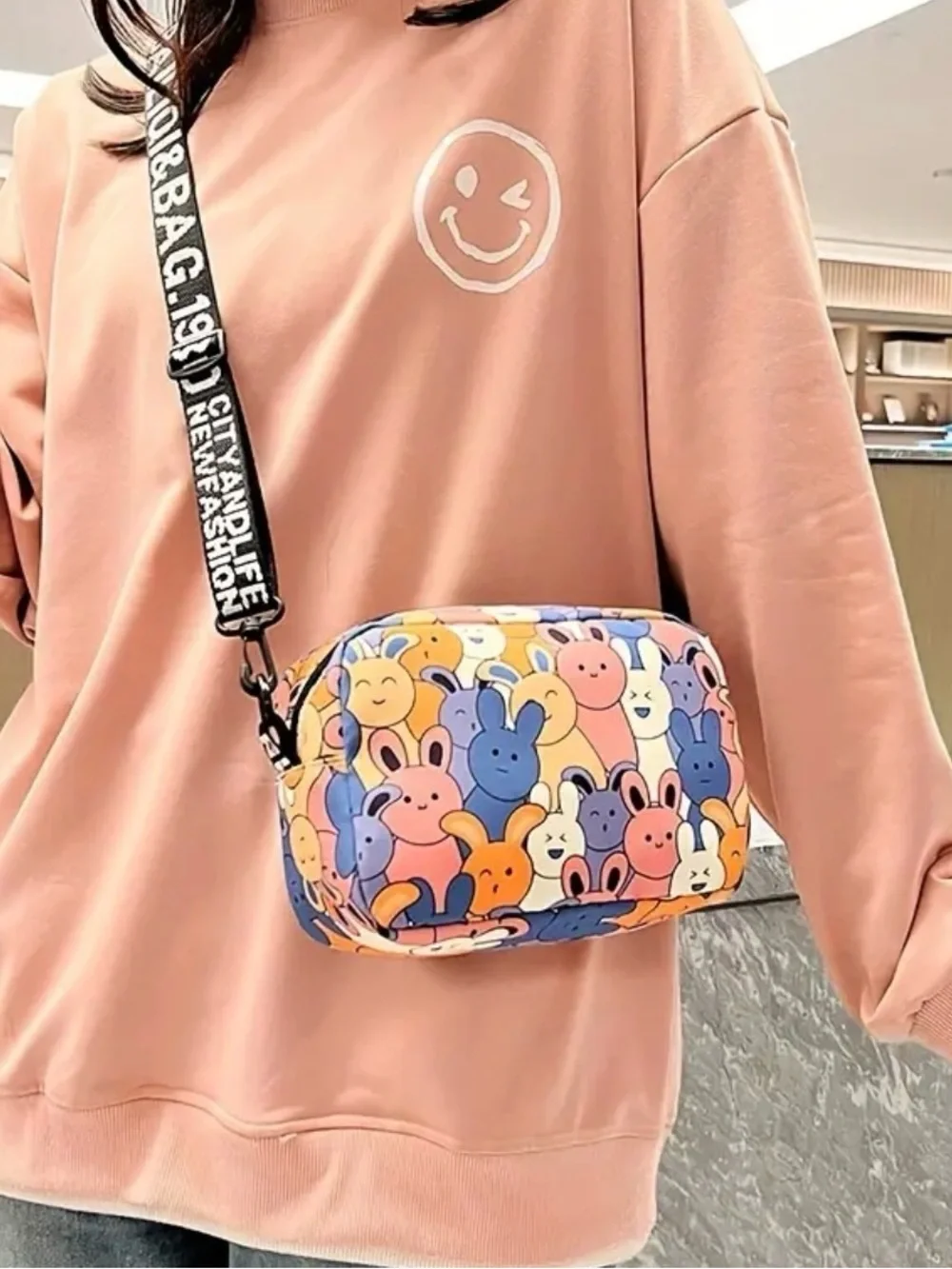 Cute Multicolor Bunny Print Small Pets Crossbody Bag